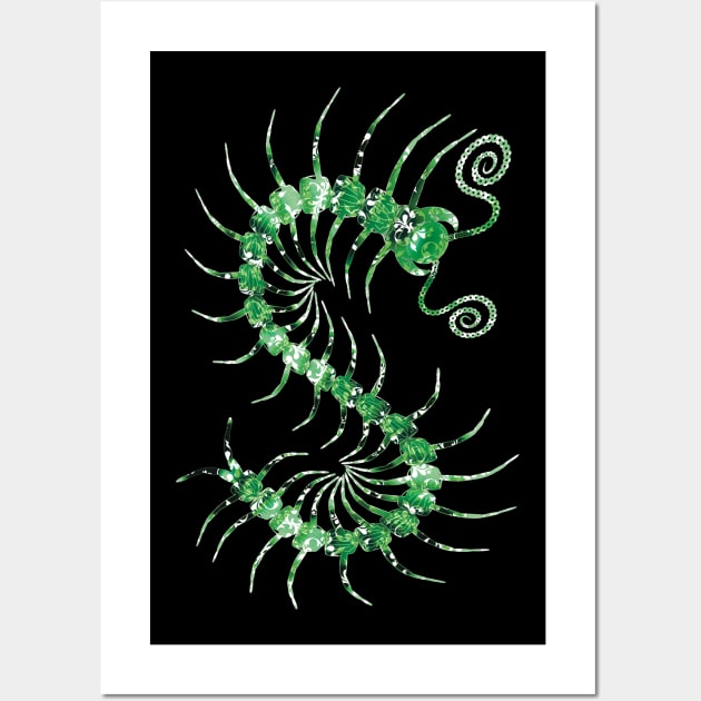 White on Green Ornate Centipede Wall Art by IgorAndMore